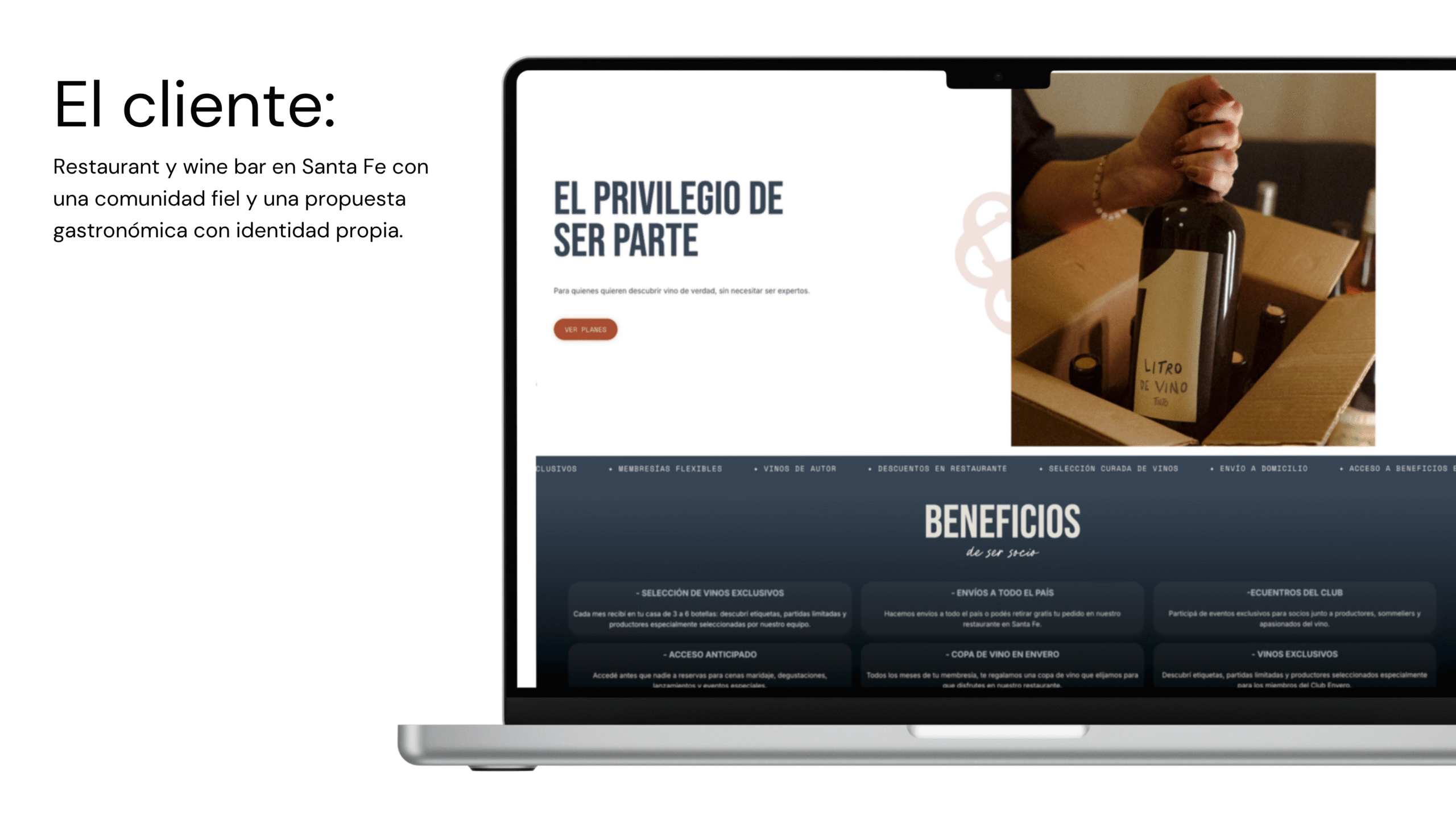 Cliente Envero Wine bar desarrollo del diseño web